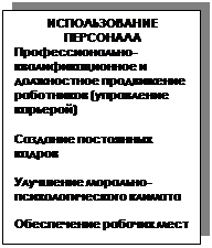 Подпись: ИСПОЛЬЗОВАНИЕ ПЕРСОНАЛА Профессионально-квалификационное и должностное продвижение работников (управление карьерой) Создание постоянных кадров Улучшение морально-психологического климата Обеспечение рабочих мест 
